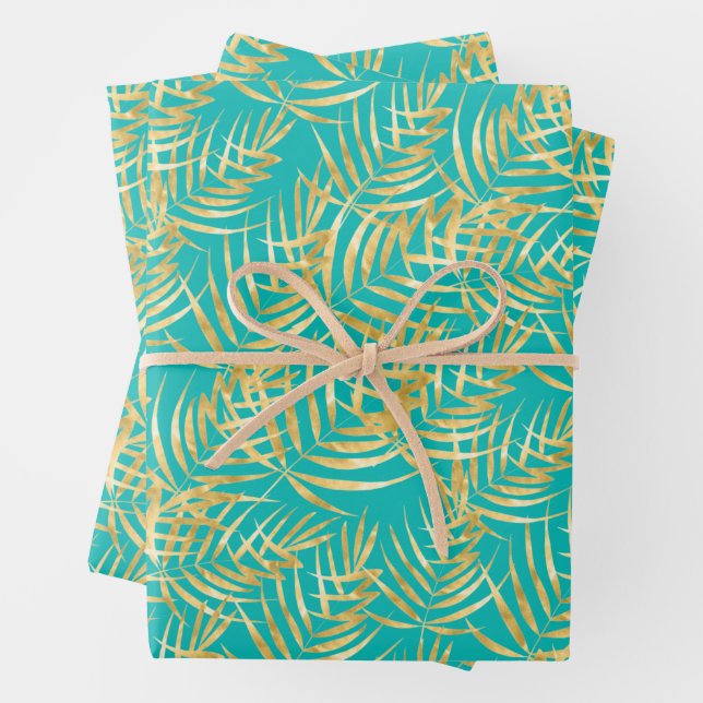 Feuilles Gold Palm sur Turquoise (En situation)