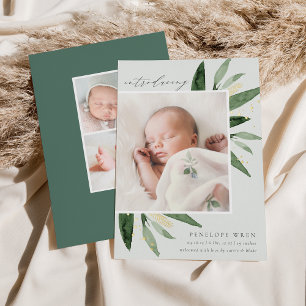 Feuilles gracieux Faire-part de naissance Gold F