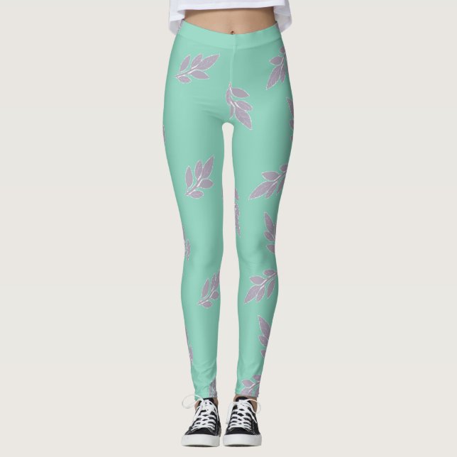 Feuilles gris sur leggings verts (Devant)