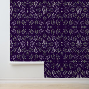 Feuilles grises abstraites sur papier peint violet