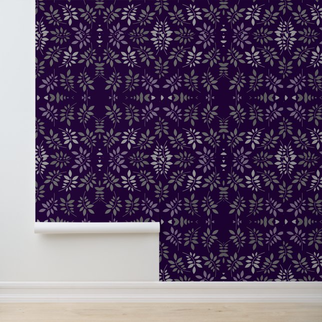 Feuilles grises abstraites sur papier peint violet (Application)
