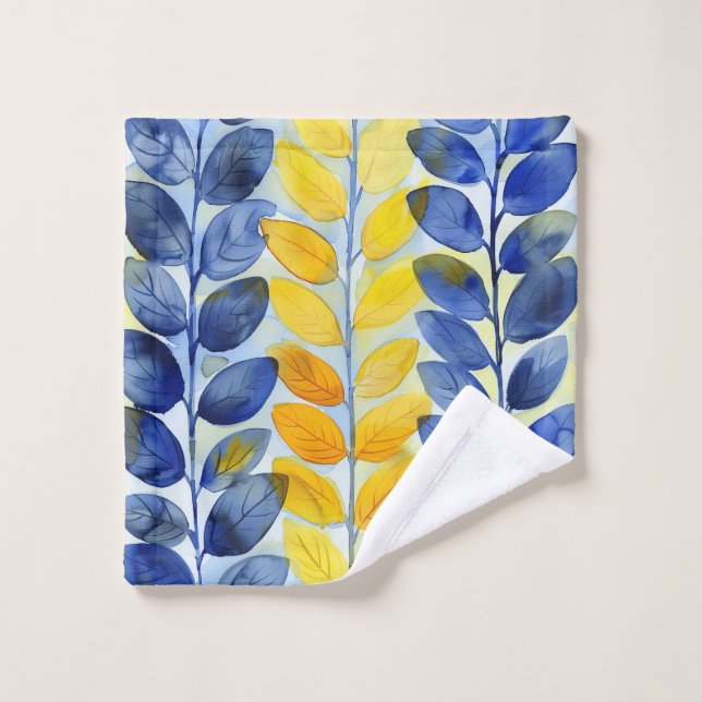 Feuilles jaune et bleu (Gant de toilette)
