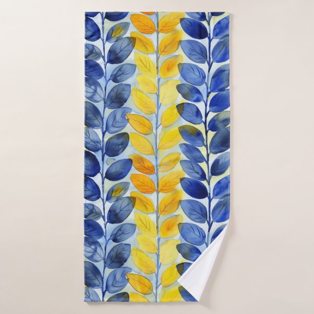 Feuilles jaune et bleu (Serviette de bain)