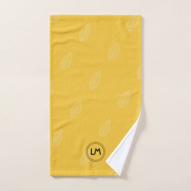 Feuilles monogrammes jaunes personnalisés simple s (Serviette à main)