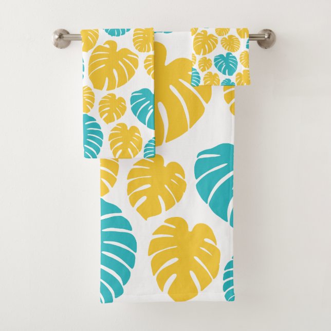 Feuilles Monstera en Turquoise, Jaune et Blanc (En situation)