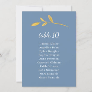 Feuilles olive. Numéro de table bleu avec plan de
