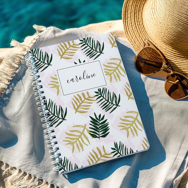 Feuilles Palm Carnet personnalisé (Painted palm leaves tropical notebook journal.)