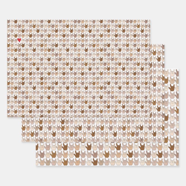 Feuilles papier à enveloppement couleur mains ILY (Lot)