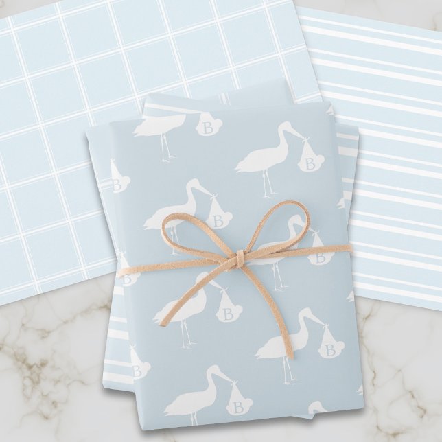 Feuilles papier d'enveloppement de Baby shower de  (Blue stork themed wrapping paper perfect for baby showers and gender reveals)
