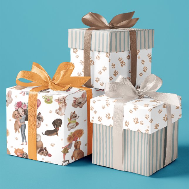 Feuilles papier d'enveloppement de chien d'anniver (Celebrate a special dog birthday or adoption with this adorable wrapping paper set! )