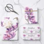 Feuilles papier d'enveloppement d'orchidées d'anni<br><div class="desc">Célébrez un anniversaire spécial avec ces belles feuilles de papier d'emballage d'orchidées violettes!</div>