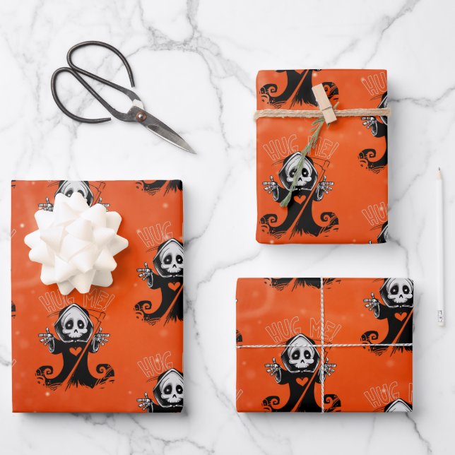 Feuilles papier d'enveloppement Halloween en noir (Recto)