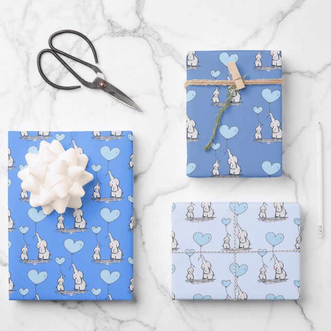Feuilles papier enveloppant design Elephant Love (Recto)