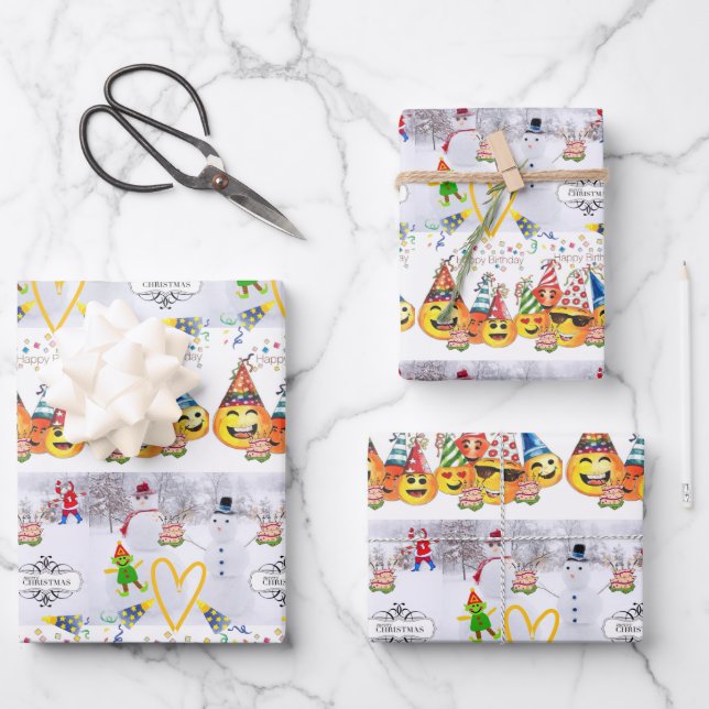 Feuilles papier enveloppant Joyeux Noël Anniversai (Recto)