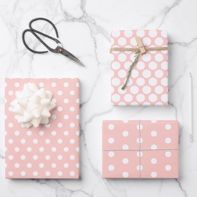 Feuilles papier Pastel Pink Polka Dot Enveloppant (Recto)