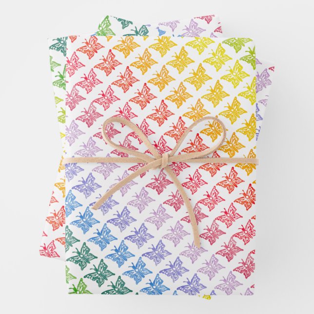 Feuilles papier pour enveloppement papillon arc-en (En situation)