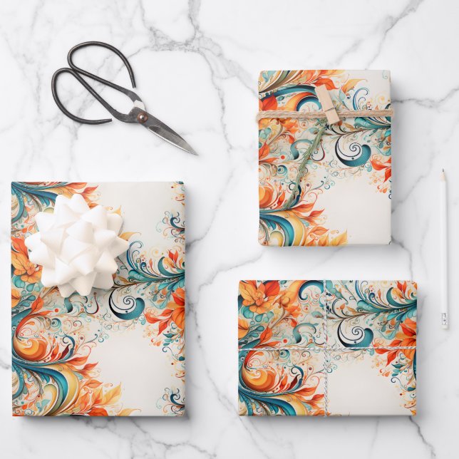 Feuilles sarcelle et orange (Recto)