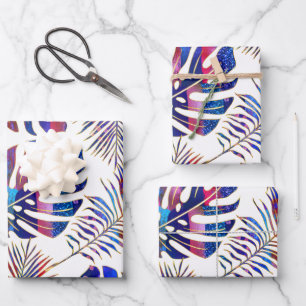 Feuilles tropicales à motifs bleus et violets enve