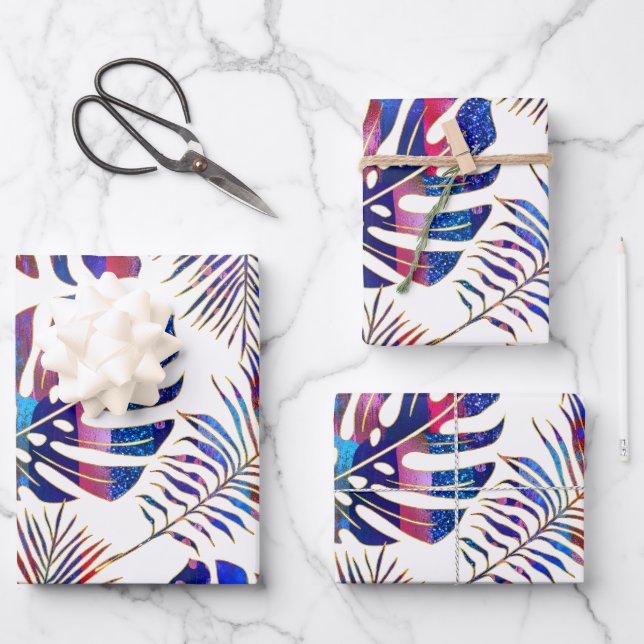 Feuilles tropicales à motifs bleus et violets enve (Recto)