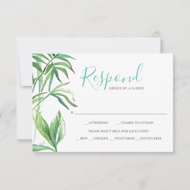 Feuilles Tropicales Aquarelle Réponse RSVP (Devant)