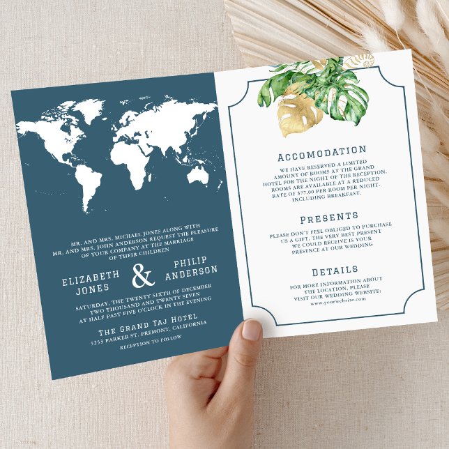 Feuilles Tropicales Carte Poussiéreuse Bleue Tout  (Créateur téléchargé)