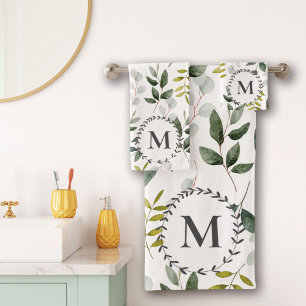Feuilles tropicales de eucalyptus vert monogrammée