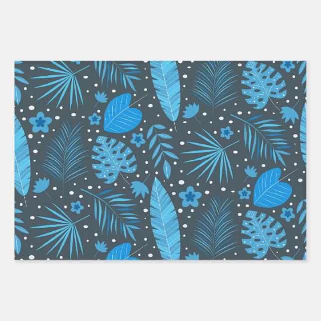 Feuilles tropicales de monstera bleu et turquoise  (Devant 3)