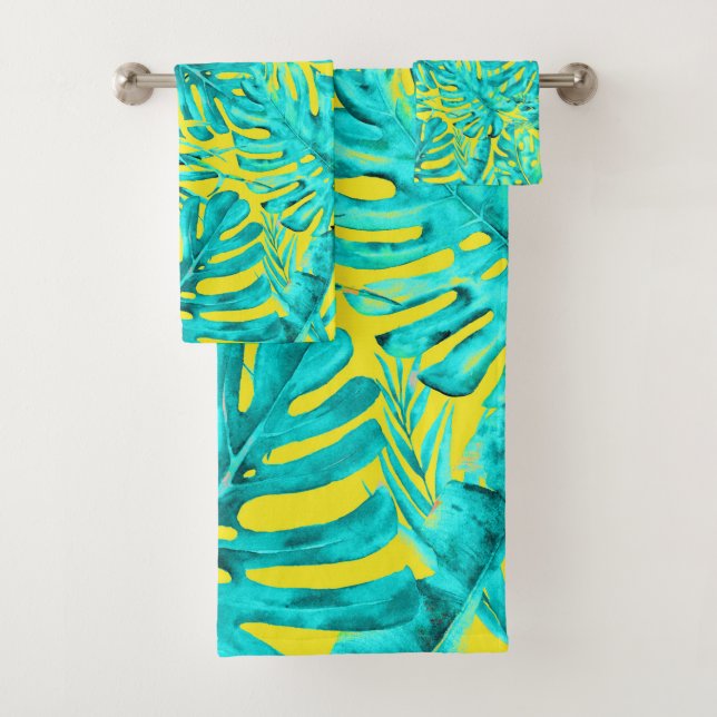 Feuilles tropicales de palmier jaune et turquoise  (En situation)