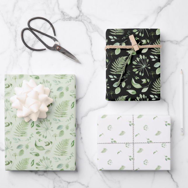 Feuilles tropicales et fougères Vert mariage  (Recto)