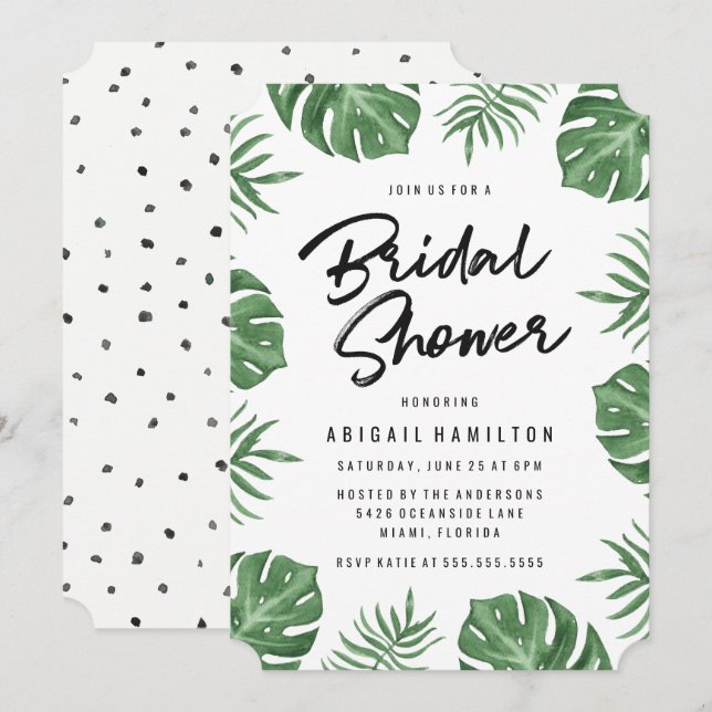 Feuilles Tropicales | Invitation à une Baby Shower (Devant / Derrière)