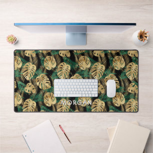 Feuilles tropicales or et vertes, nom personnalisé