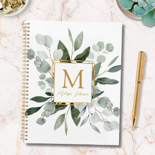 Feuilles tropicales vertes aquarelle Monogramme 