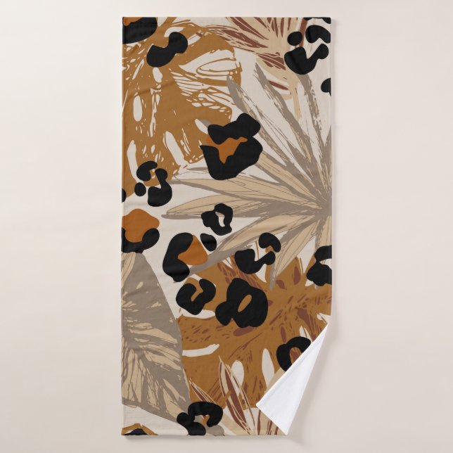 Feuilles tropicaux Abstraits et camoufle léopard g (Serviette de bain)