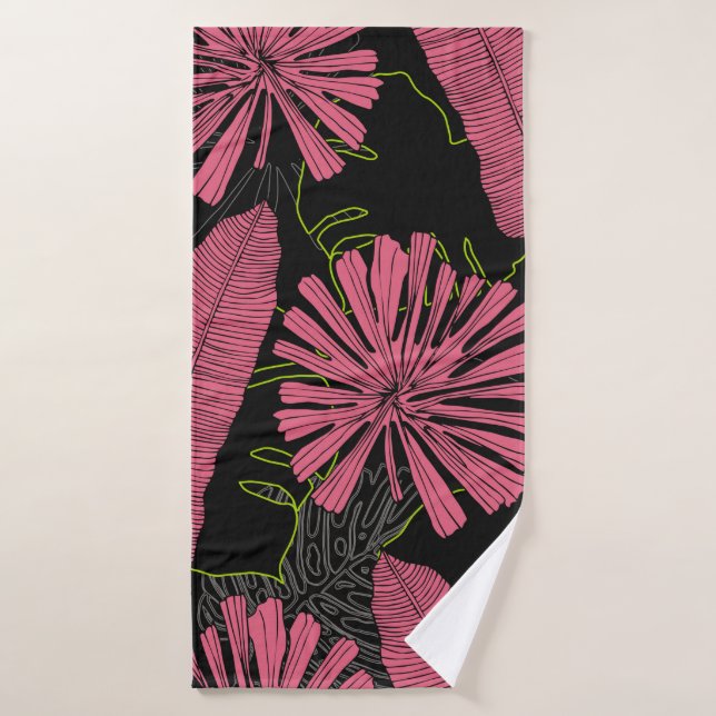 Feuilles tropicaux dessinés à la main. Plante exot (Serviette de bain)