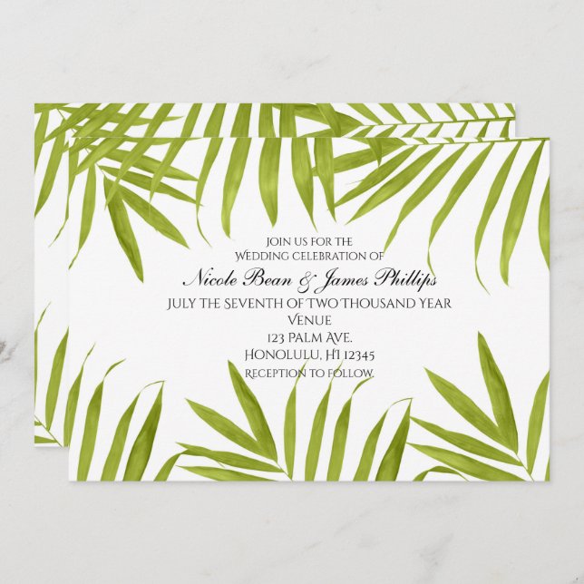 Feuilles tropicaux Été Élégant Mariage Invitations (Devant / Derrière)