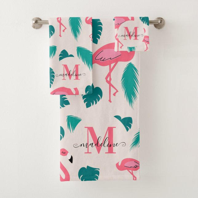 Feuilles tropicaux Flamant rose rose chaud Monogra (En situation)
