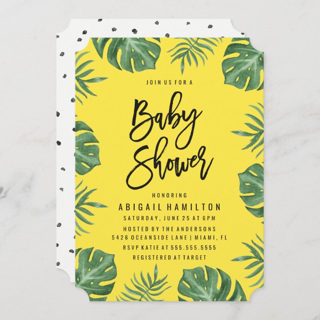 Feuilles tropicaux | Invitation baby shower (Devant / Derrière)