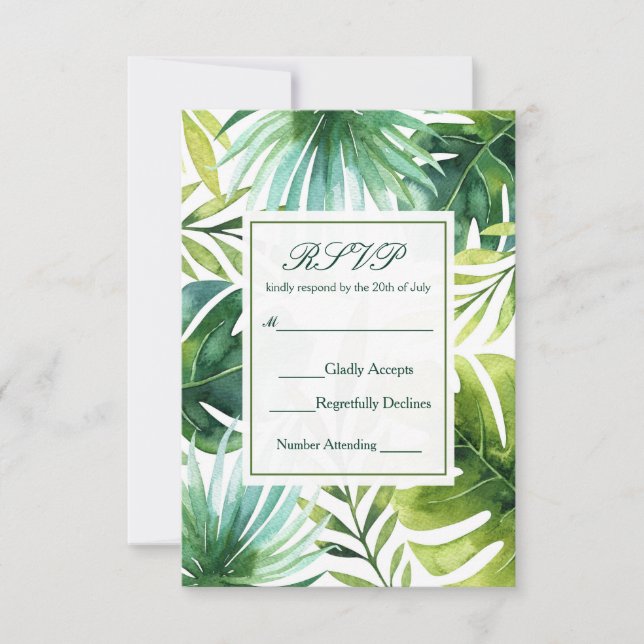 Feuilles tropicaux Mariage d'été hawaïen RSVP (Devant)