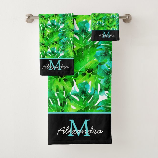 Feuilles tropicaux modernes Vert Turquoise Bleu no (En situation)