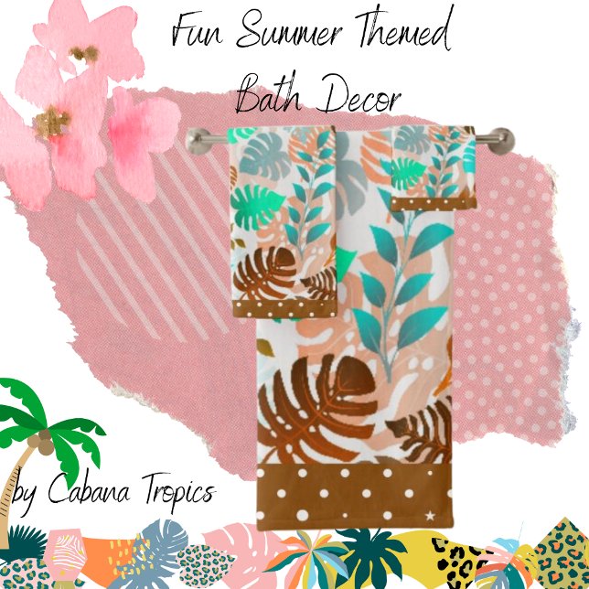 Feuilles tropicaux Turquoise, Brown, Corail Fancy  (Créateur téléchargé)