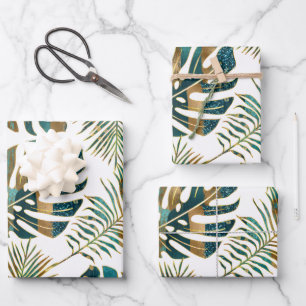 feuilles tropicaux turquoises et dorés