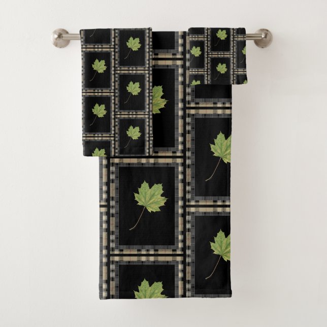 FEUILLES VERTES MODERNES CONTEMPORAINES SUR NOIR (En situation)