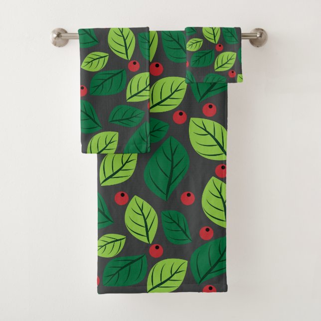 Feuilles verts, Berries Rouges, Motif Des Feuilles (En situation)