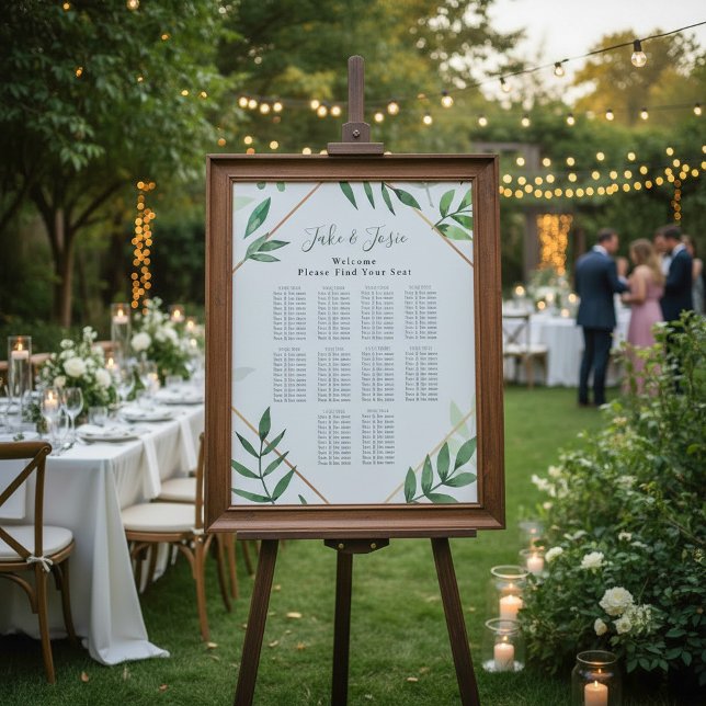 Feuilles verts élégant tableau de mariage (Green leaves Elegant Wedding Seating Chart.)