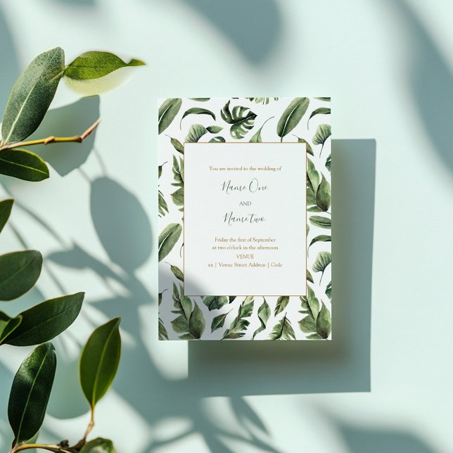 Feuilles verts, faire-part de mariage forestier (Green leaves, jungle style, forrest wedding invitation)