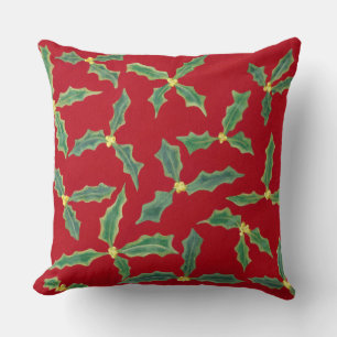 Feuilles verts, Fleurs jaunes sur Coussins rouges