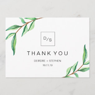Feuilles verts minimalistes Merci avec monogramm