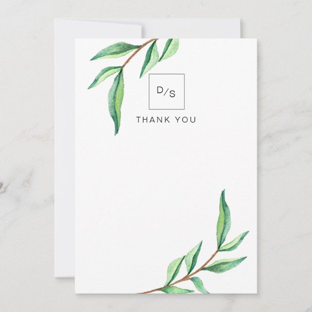 Feuilles verts minimalistes sur le Merci Mariage b (Devant)