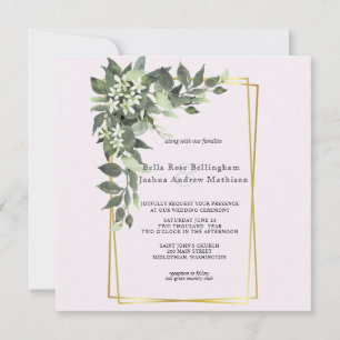 Feuilles verts poussiéreux avec Invitation Fleurs 