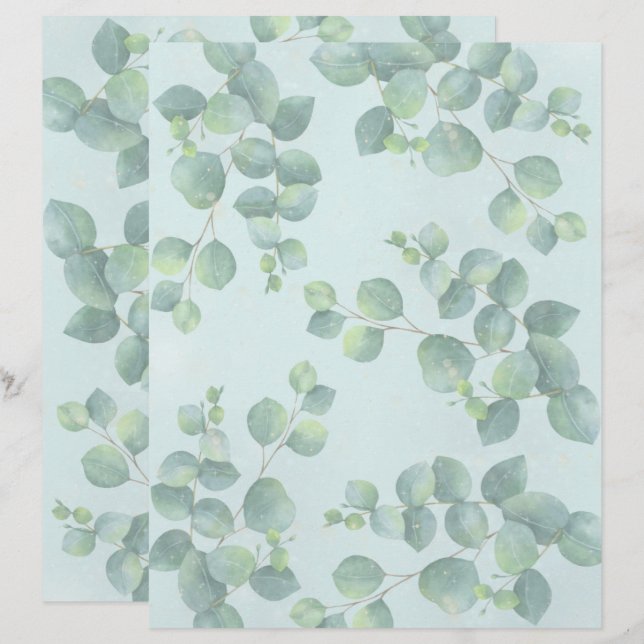 Feuilles verts sur papier Arrière - plan vert pâle (Devant / Derrière)